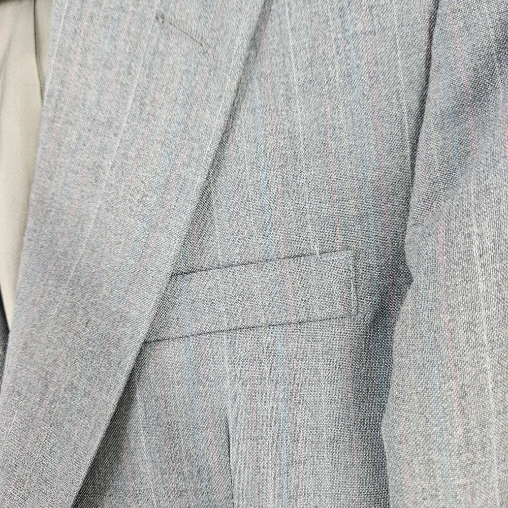 Vtg Rare Andhurst Striped Blue Red Yellow on Grey Suit 2 pc 70s/80s Med ~39R USA